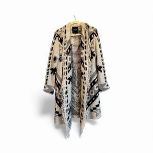 Le Superbe Gypset Fringe‎ Cardigan Medium Cozy Western Wool Blend